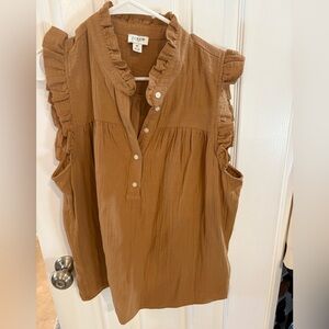 J. Crew Women's Tan Ruffle Button-Down Blouse